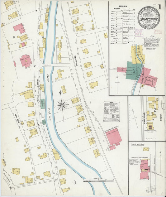 Sanborn Fire Insurance Map from Lonaconing, Allegany County, Maryland (1906), Sheet #0001 - Historic Sanborn Fire Insurance Map Print, vintage old map wall art, antique decor, genealogy gift, Maryland Maryland map