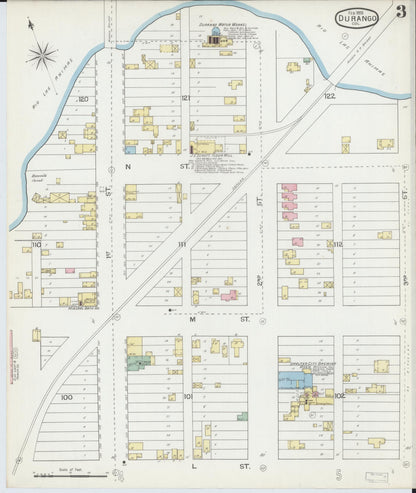 Sanborn Fire Insurance Map from Durango, La Plata County, Colorado (1893), Sheet #0003 - Complete Map Set gallery image, historic Sanborn map, vintage wall art, Colorado Colorado