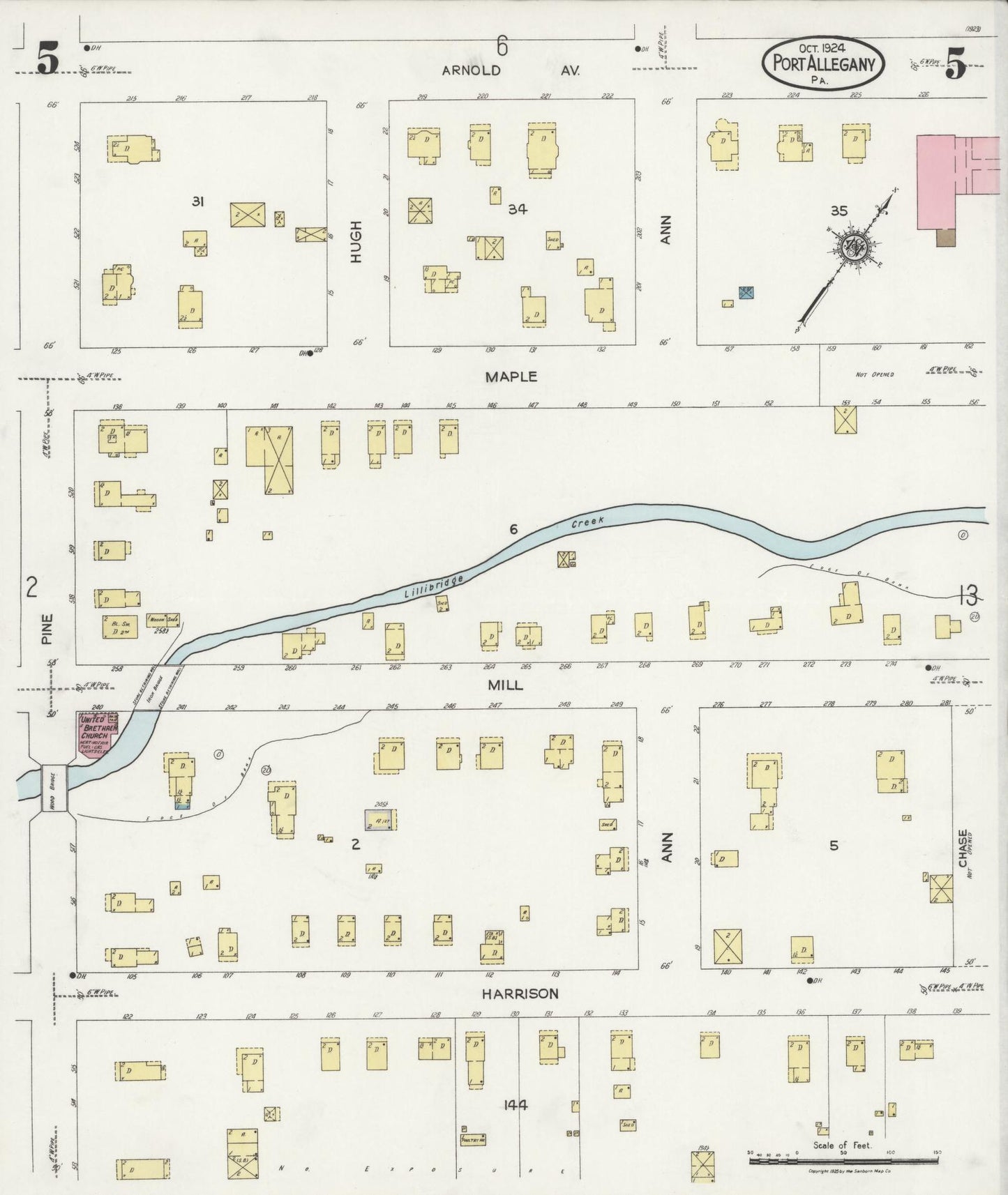 Sanborn Fire Insurance Map from Port Allegany, McKean County, Pennsylvania (1924), Sheet #0005 - Complete Map Set gallery image, historic Sanborn map, vintage wall art, Pennsylvania Pennsylvania