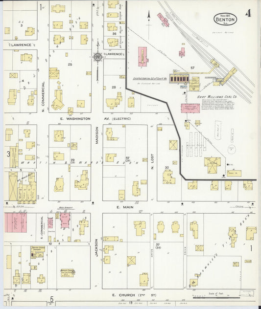 Sanborn Fire Insurance Map from Benton, Franklin County, Illinois (1915), Sheet #0004 - Historic Sanborn Fire Insurance Map Print, vintage old map wall art, antique decor, genealogy gift, Illinois Illinois map