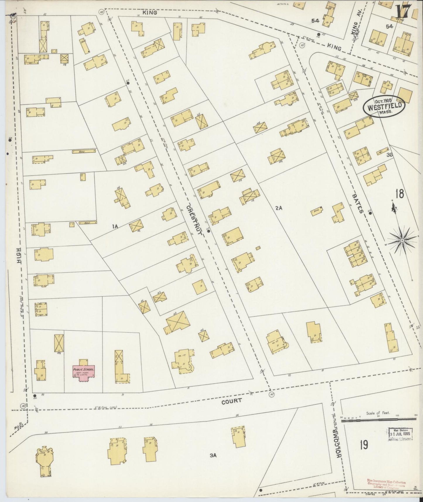 Sanborn Fire Insurance Map from Westfield, Hampden County, Massachusetts (1905), Sheet #0017 - Complete Map Set gallery image, historic Sanborn map, vintage wall art, Massachusetts Massachusetts