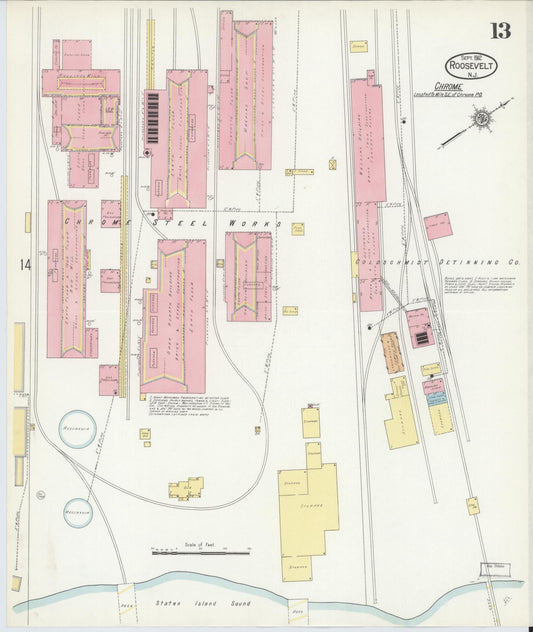 Sanborn Fire Insurance Map from Roosevelt, Middlesex County, New Jersey (1912), Sheet #0013 - Historic Sanborn Fire Insurance Map Print, vintage old map wall art, antique decor, genealogy gift, New Jersey New Jersey map