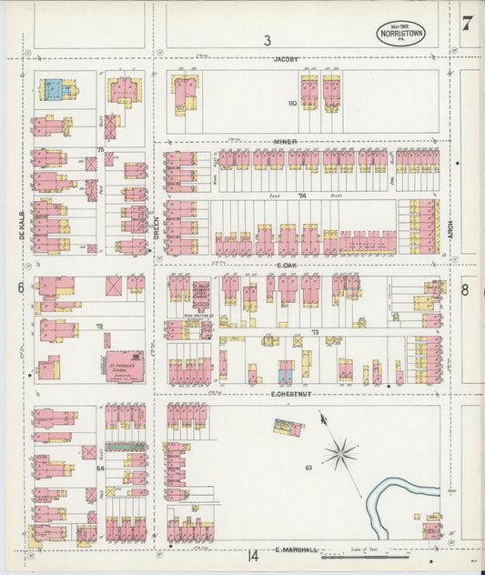 Sanborn Fire Insurance Map from Norristown, Montgomery County, Pennsylvania (1902), Sheet #0007 - Historic Sanborn Fire Insurance Map Print, vintage old map wall art, antique decor, genealogy gift, Pennsylvania Pennsylvania map