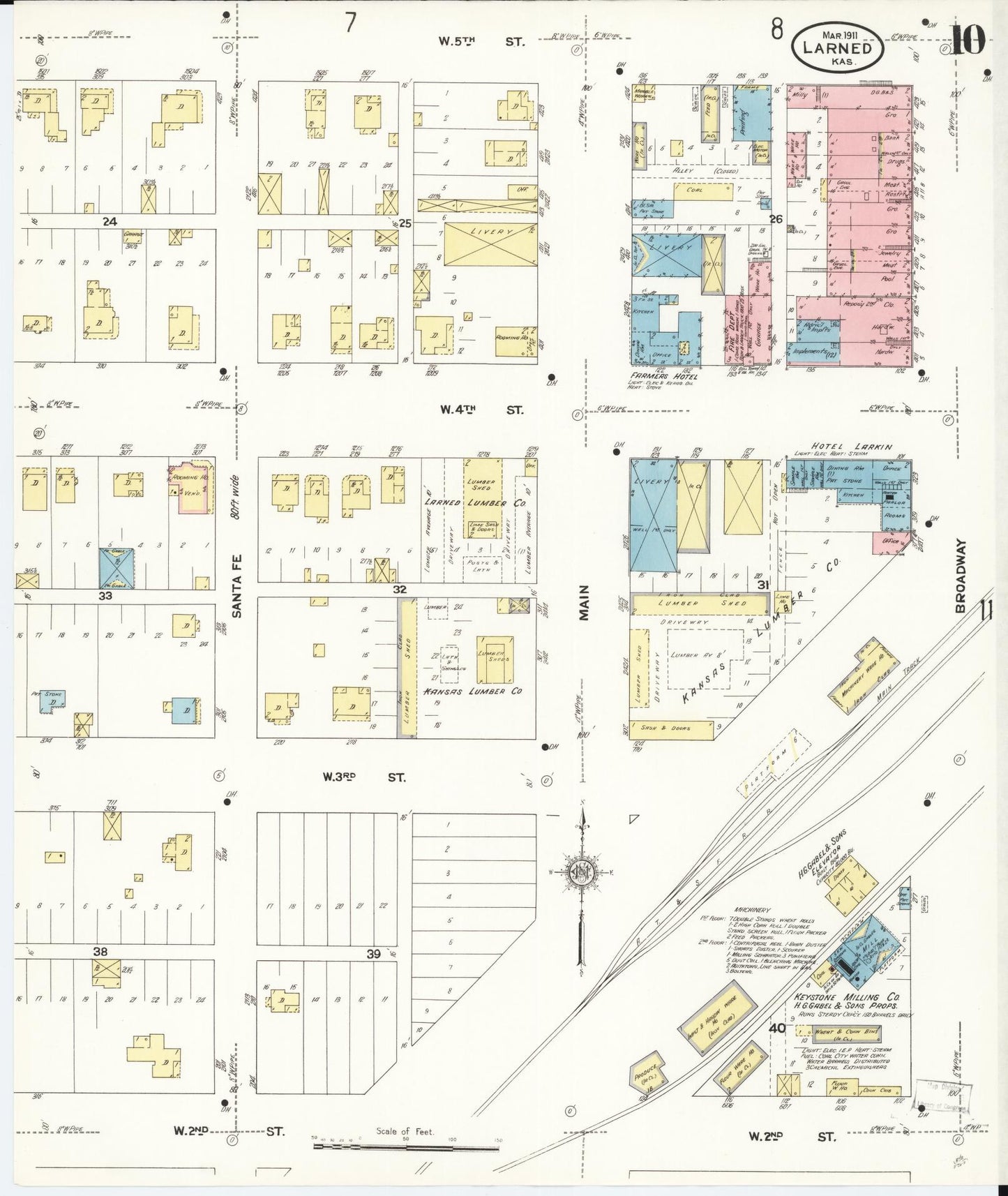 Sanborn Fire Insurance Map from Larned, Pawnee County, Kansas (1911), Sheet #0010 - Complete Map Set gallery image, historic Sanborn map, vintage wall art, Kansas Kansas