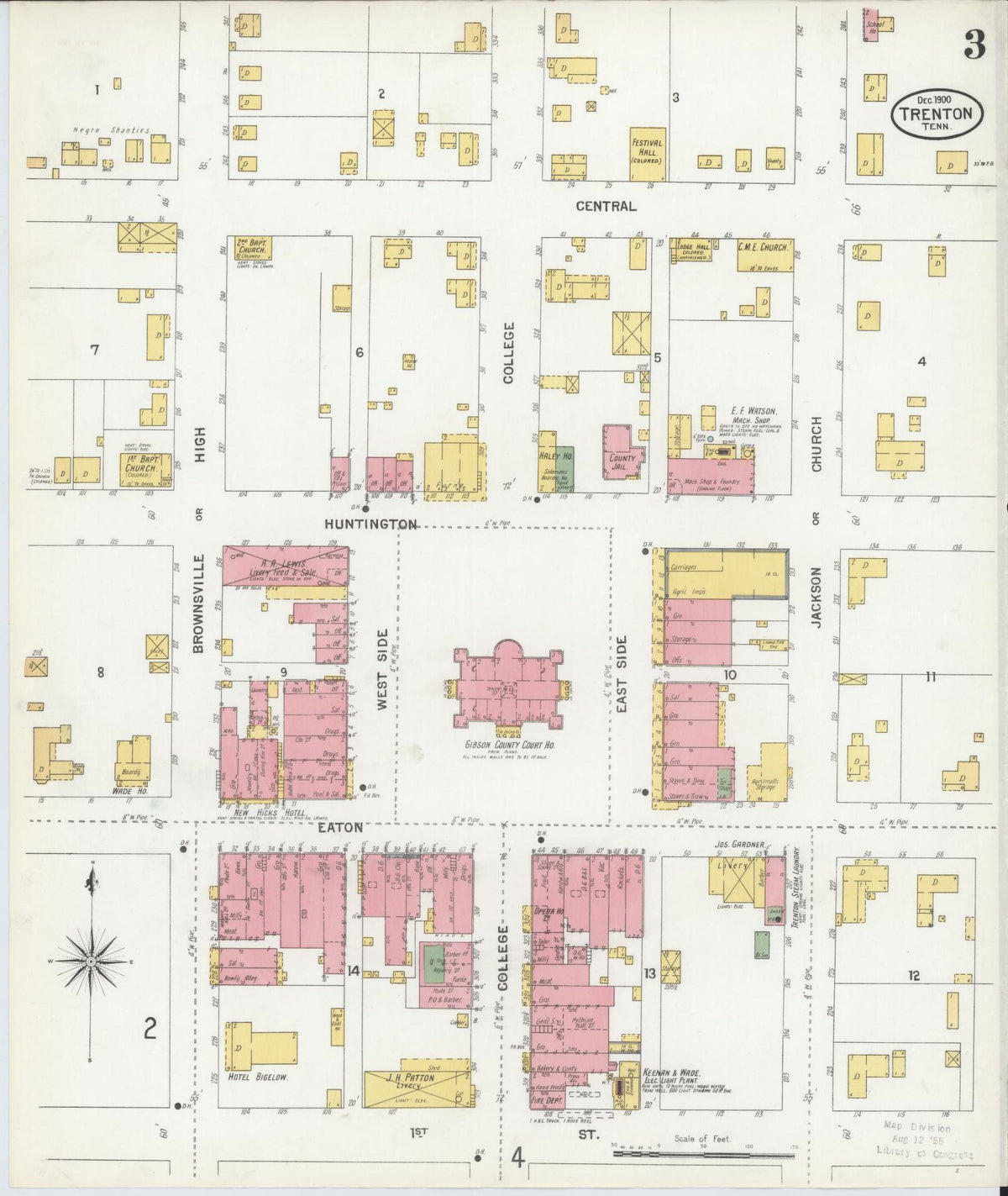 Sanborn Fire Insurance Map from Trenton, Gibson County, Tennessee (1900), Sheet #0003 - Complete Map Set gallery image, historic Sanborn map, vintage wall art, Tennessee Tennessee