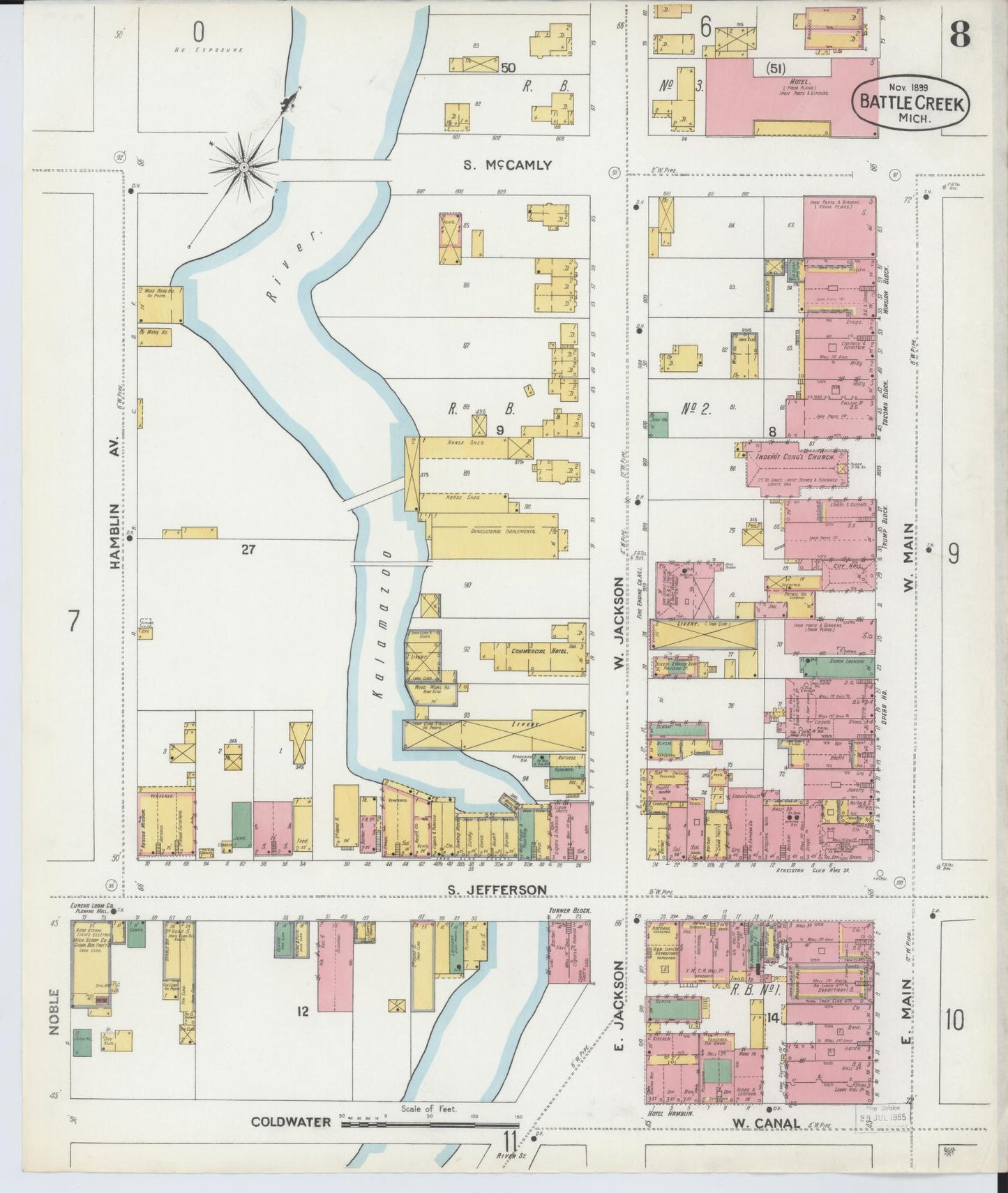 Sanborn Fire Insurance Map from Battle Creek, Calhoun County, Michigan (1899), Sheet #0008 - Historic Sanborn Fire Insurance Map Print, vintage old map wall art, antique decor, genealogy gift, Michigan Michigan map