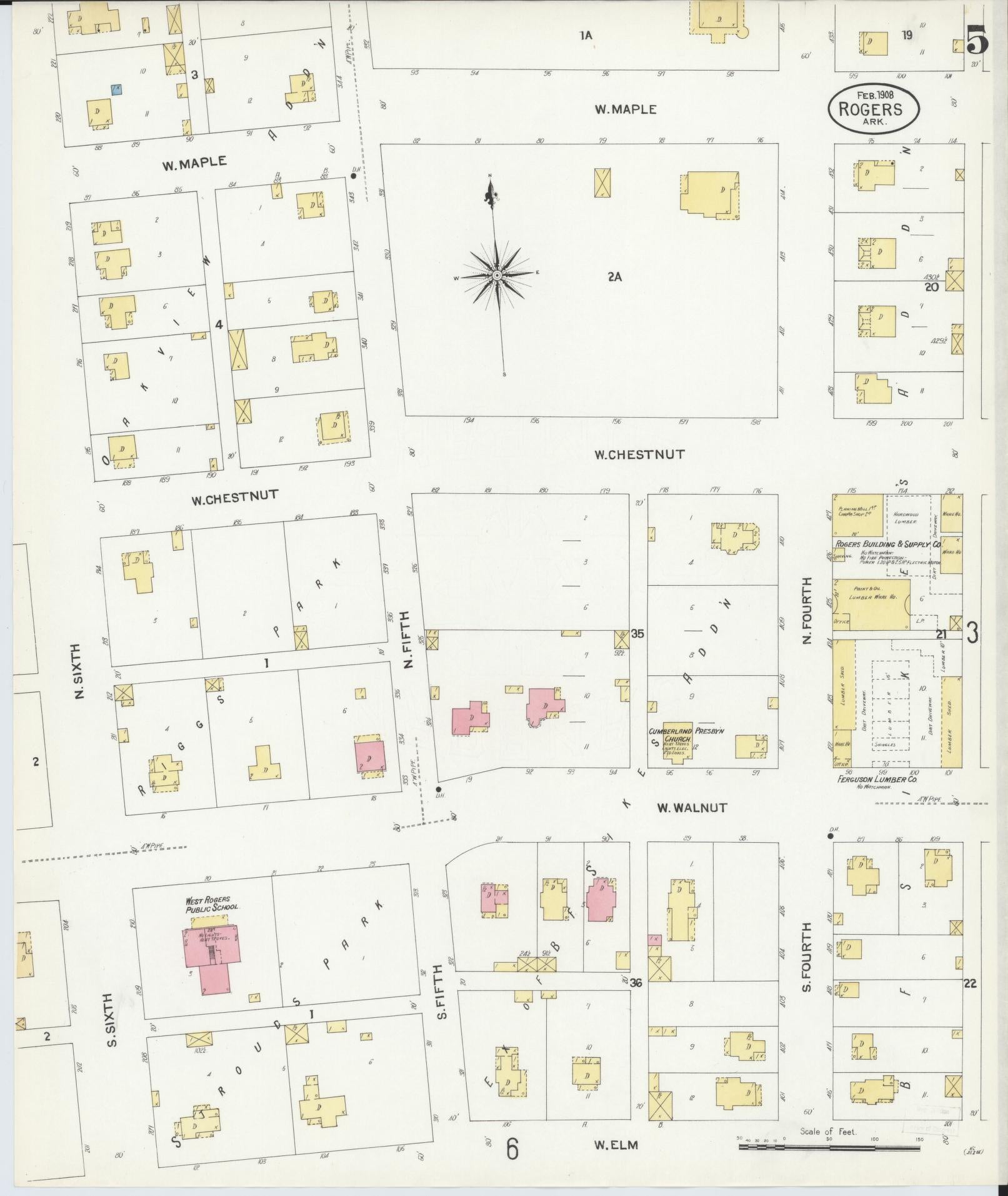 Sanborn Fire Insurance Map from Rogers, Benton County, Arkansas (1908), Sheet #0005 - Complete Map Set gallery image, historic Sanborn map, vintage wall art, Arkansas Arkansas
