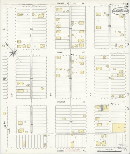 Sanborn Fire Insurance Map from Huntington Beach, Orange County, California (1909), Sheet #0002 - Historic Sanborn Fire Insurance Map Print, vintage old map wall art, antique decor, genealogy gift, California California map