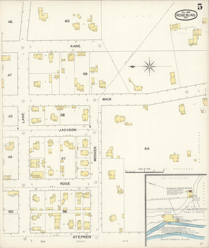 Sanborn Fire Insurance Map from Roseburg, Douglas County, Oregon (1892), Sheet #0005 - Complete Map Set gallery image, historic Sanborn map, vintage wall art, Oregon Oregon
