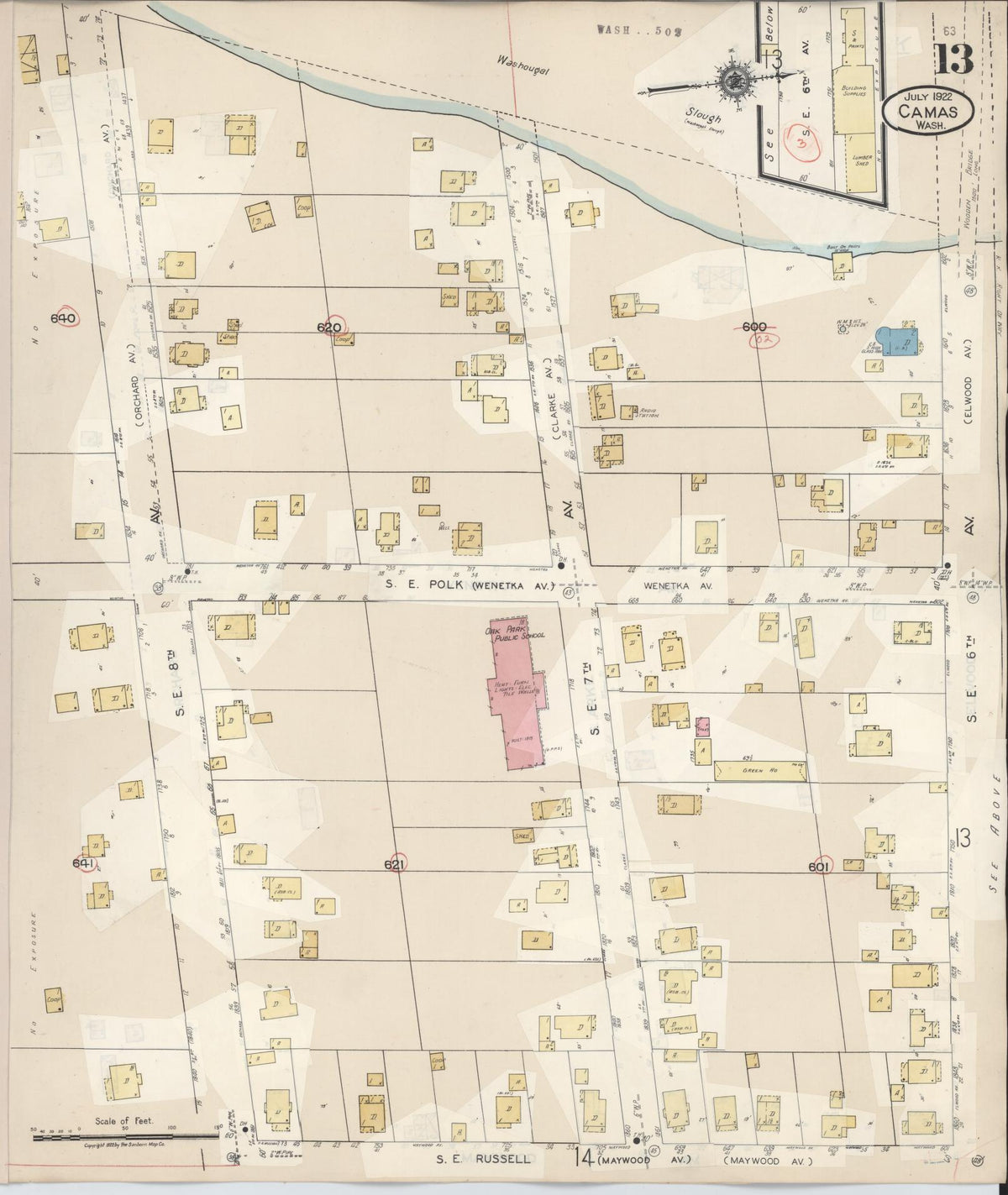 Sanborn Fire Insurance Map from Camas, Clark County, Washington (1943), Sheet #0013 - Historic Sanborn Fire Insurance Map Print, vintage old map wall art, antique decor, genealogy gift, Washington Washington map