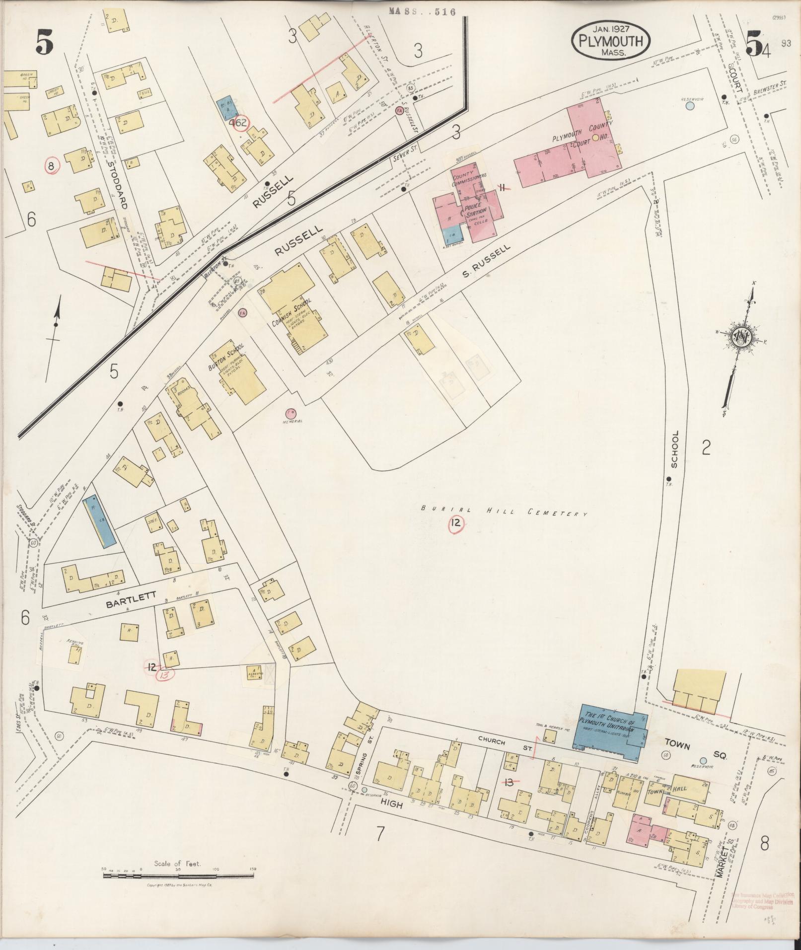 Sanborn Fire Insurance Map from Plymouth, Plymouth County, Massachusetts (1948), Sheet #0005 - Complete Map Set gallery image, historic Sanborn map, vintage wall art, Massachusetts Massachusetts
