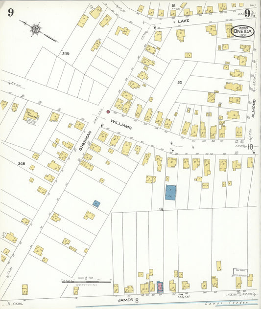 Sanborn Fire Insurance Map from Oneida, Madison County, New York (1923), Sheet #0009 - Historic Sanborn Fire Insurance Map Print, vintage old map wall art, antique decor, genealogy gift, New York New York map