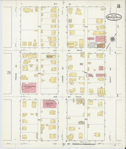 Sanborn Fire Insurance Map from Wichita Falls, Wichita County, Texas (1915), Sheet #0008 - Complete Map Set gallery image, historic Sanborn map, vintage wall art, Texas Texas
