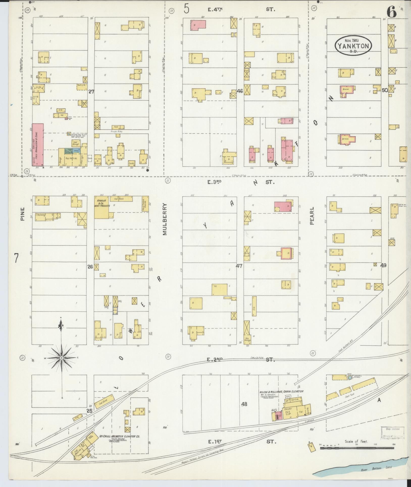 Sanborn Fire Insurance Map from Yankton, Yankton County, South Dakota (1903), Sheet #0005 - Historic Sanborn Fire Insurance Map Print, vintage old map wall art, antique decor, genealogy gift, South Dakota South Dakota map