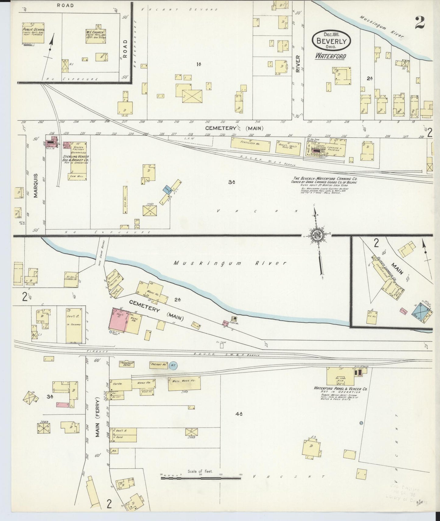 Sanborn Fire Insurance Map from Beverly, Washington County, Ohio (1911), Sheet #0002 - Historic Sanborn Fire Insurance Map Print, vintage old map wall art, antique decor, genealogy gift, Ohio Ohio map