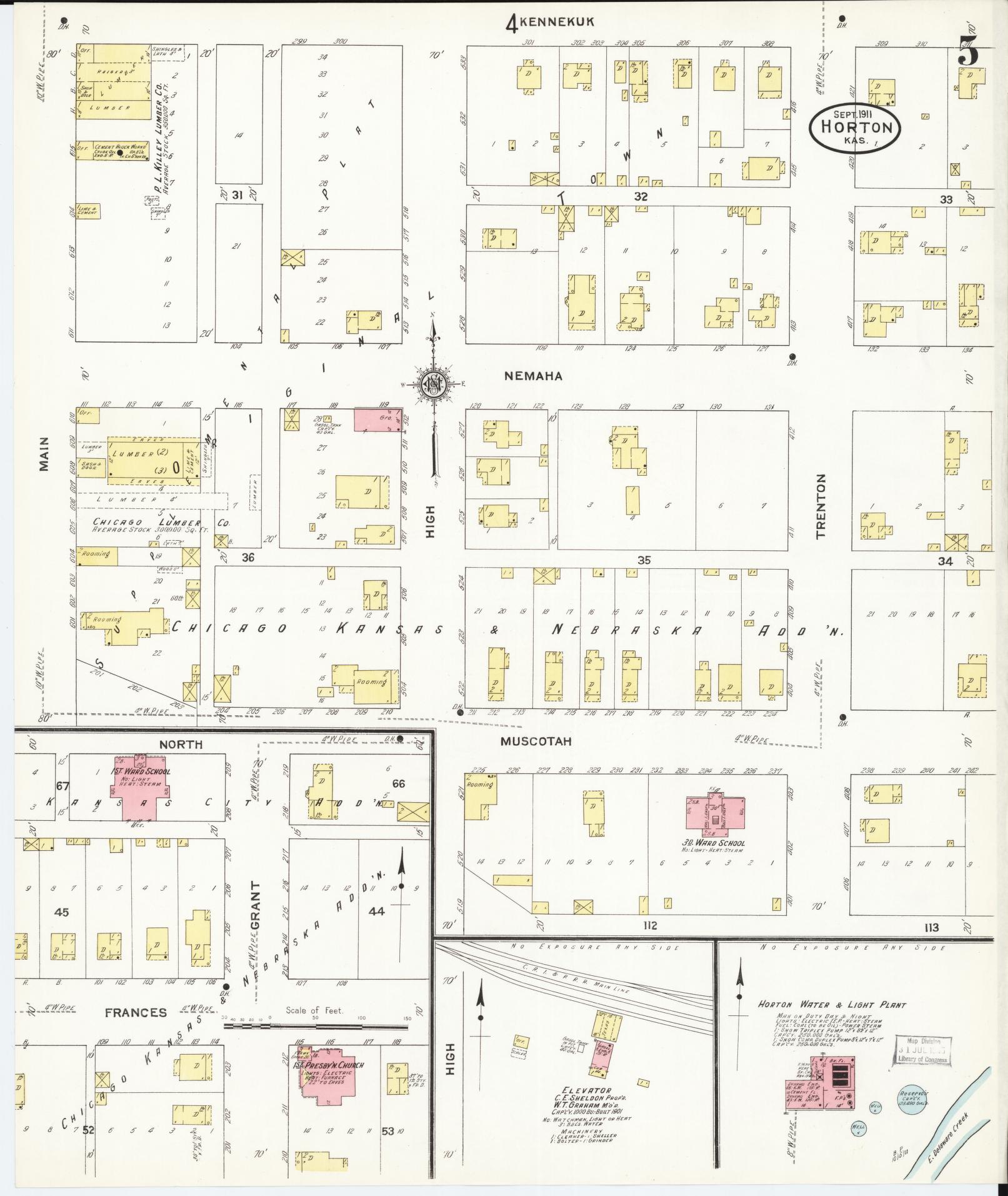Sanborn Fire Insurance Map from Horton, Brown County, Kansas (1911), Sheet #0005 - Complete Map Set gallery image, historic Sanborn map, vintage wall art, Kansas Kansas