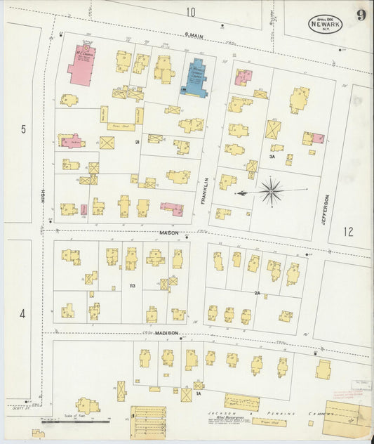 Sanborn Fire Insurance Map from Newark, Wayne County, New York (1906), Sheet #0009 - Historic Sanborn Fire Insurance Map Print, vintage old map wall art, antique decor, genealogy gift, New York New York map
