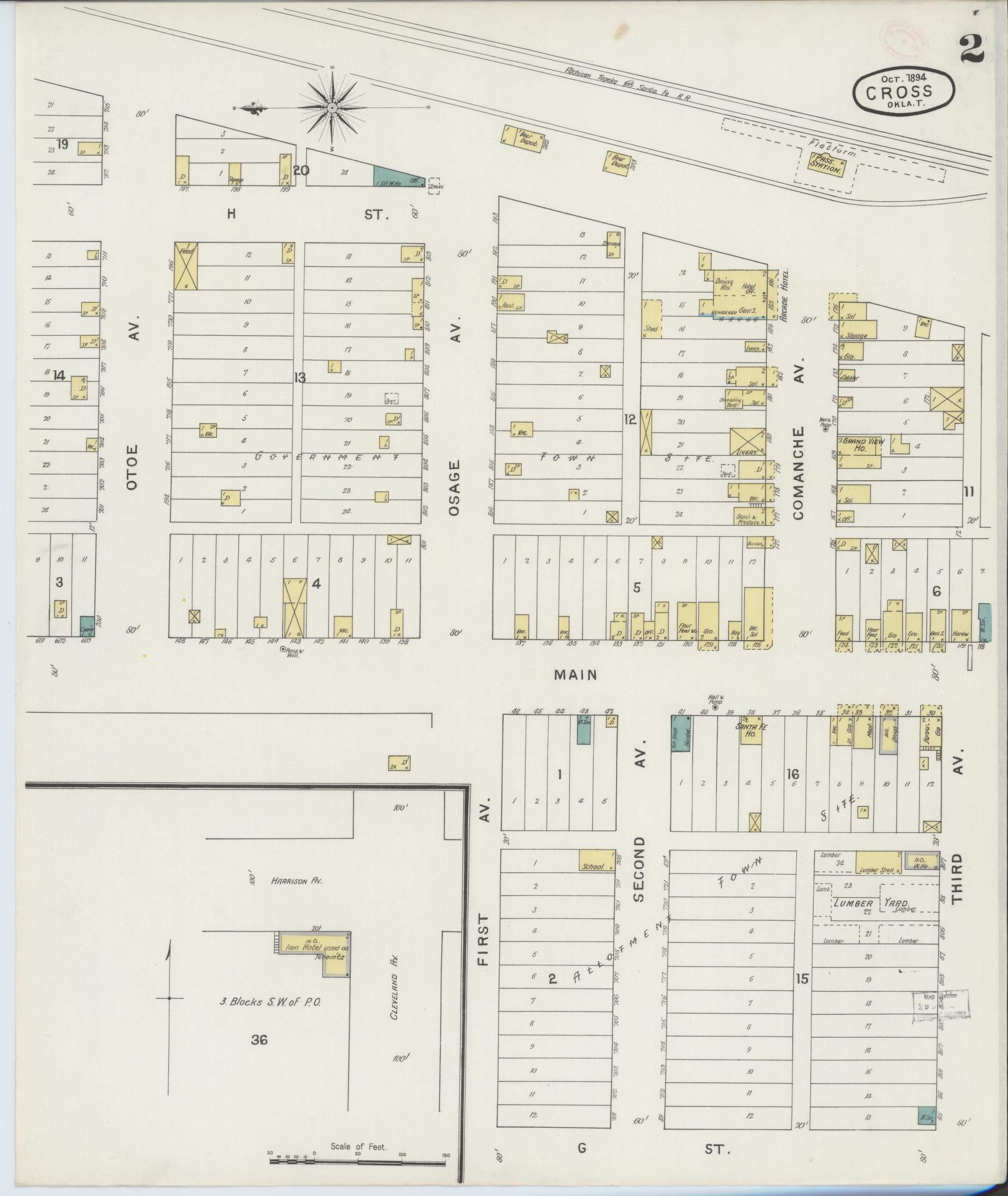 Sanborn Fire Insurance Map from Cross, Kay County, Oklahoma (1894), Sheet #0002 - Complete Map Set gallery image, historic Sanborn map, vintage wall art, Oklahoma Oklahoma