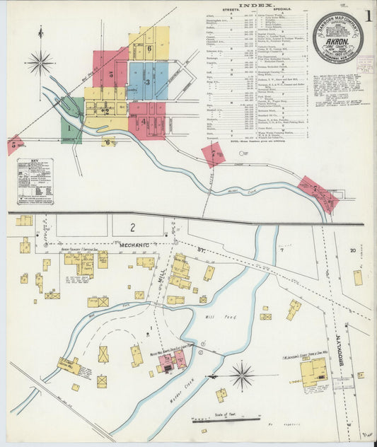 Sanborn Fire Insurance Map from Akron, Erie County, New York (1905), Sheet #0001 - Historic Sanborn Fire Insurance Map Print, vintage old map wall art, antique decor, genealogy gift, New York New York map