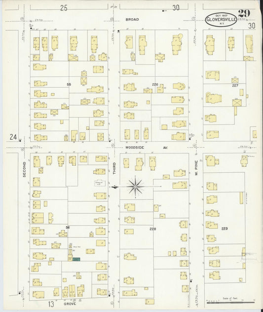 Sanborn Fire Insurance Map from Gloversville, Fulton County, New York (1907), Sheet #0029 - Historic Sanborn Fire Insurance Map Print, vintage old map wall art, antique decor, genealogy gift, New York New York map