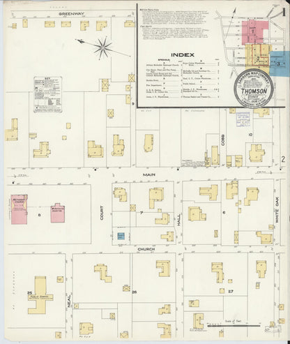 Sanborn Fire Insurance Map from Thomson, McDuffie County, Georgia (1908), Sheet #0001 - Complete Map Set gallery image, historic Sanborn map, vintage wall art, Georgia Georgia