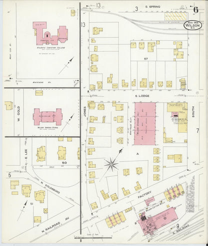 Sanborn Fire Insurance Map from Wilson, Wilson County, North Carolina (1908), Sheet #0006 - Complete Map Set gallery image, historic Sanborn map, vintage wall art, North Carolina North Carolina