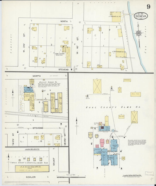Sanborn Fire Insurance Map from Geneva, Kane County, Illinois (1912), Sheet #0009 - Historic Sanborn Fire Insurance Map Print, vintage old map wall art, antique decor, genealogy gift, Illinois Illinois map