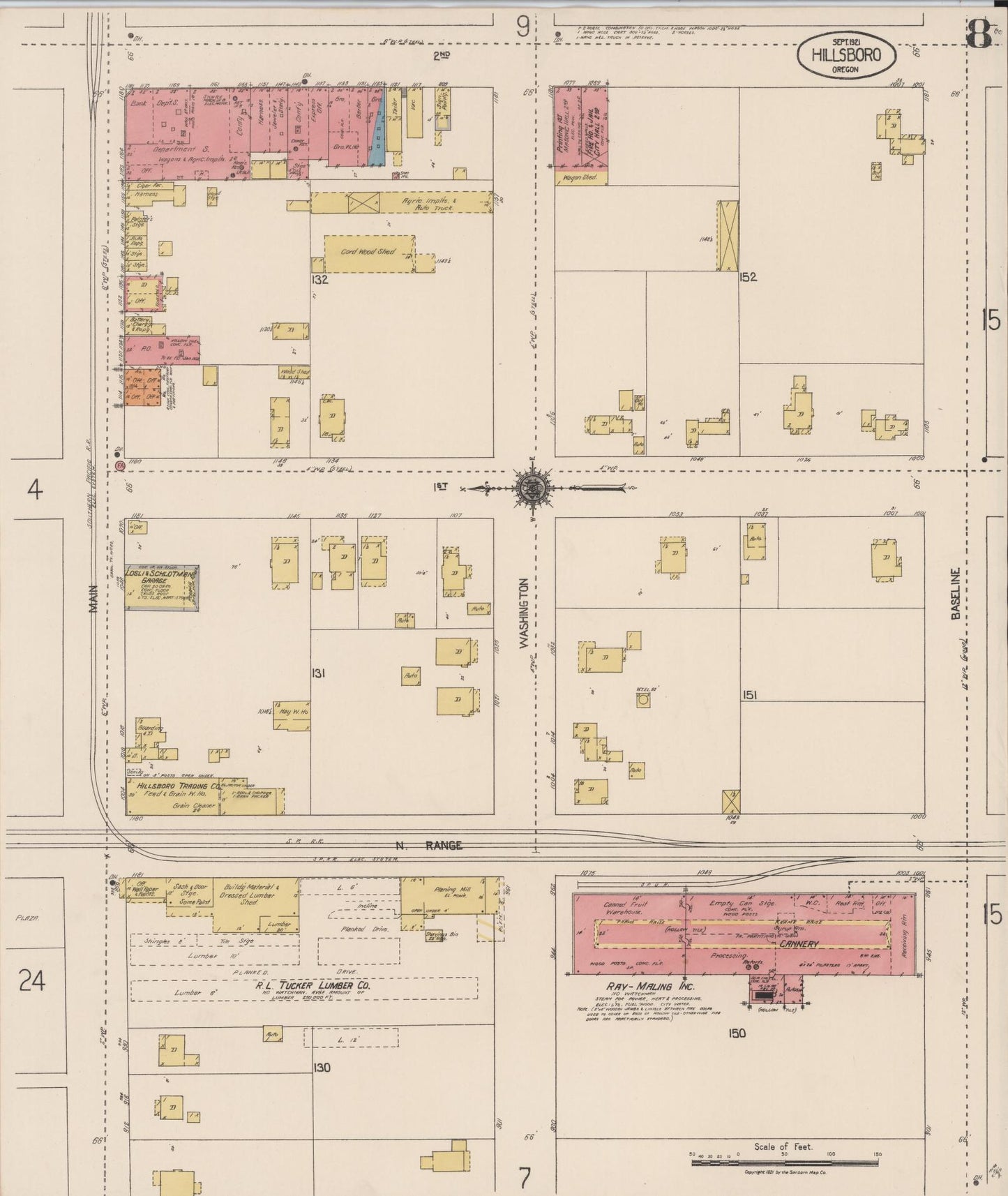 Sanborn Fire Insurance Map from Hillsboro, Washington County, Oregon (1921), Sheet #0008 - Complete Map Set gallery image, historic Sanborn map, vintage wall art, Oregon Oregon