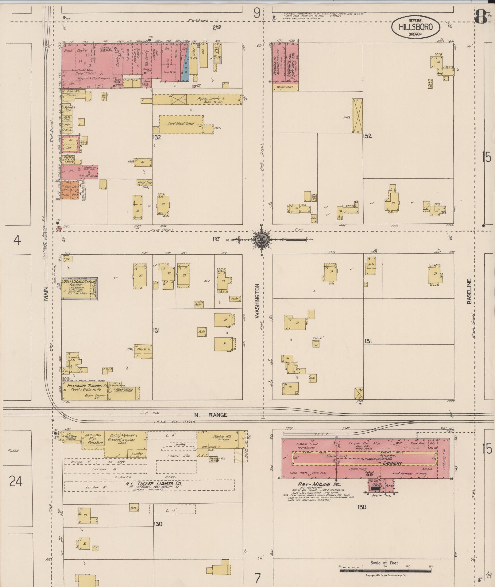 Sanborn Fire Insurance Map from Hillsboro, Washington County, Oregon (1921), Sheet #0008 - Complete Map Set gallery image, historic Sanborn map, vintage wall art, Oregon Oregon