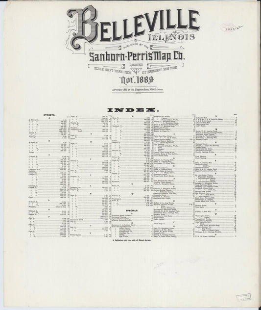 Sanborn Fire Insurance Map from Belleville, Saint Clair County, Illinois (1889), Sheet #0001 - Historic Sanborn Fire Insurance Map Print, vintage old map wall art, antique decor, genealogy gift, Illinois Illinois map