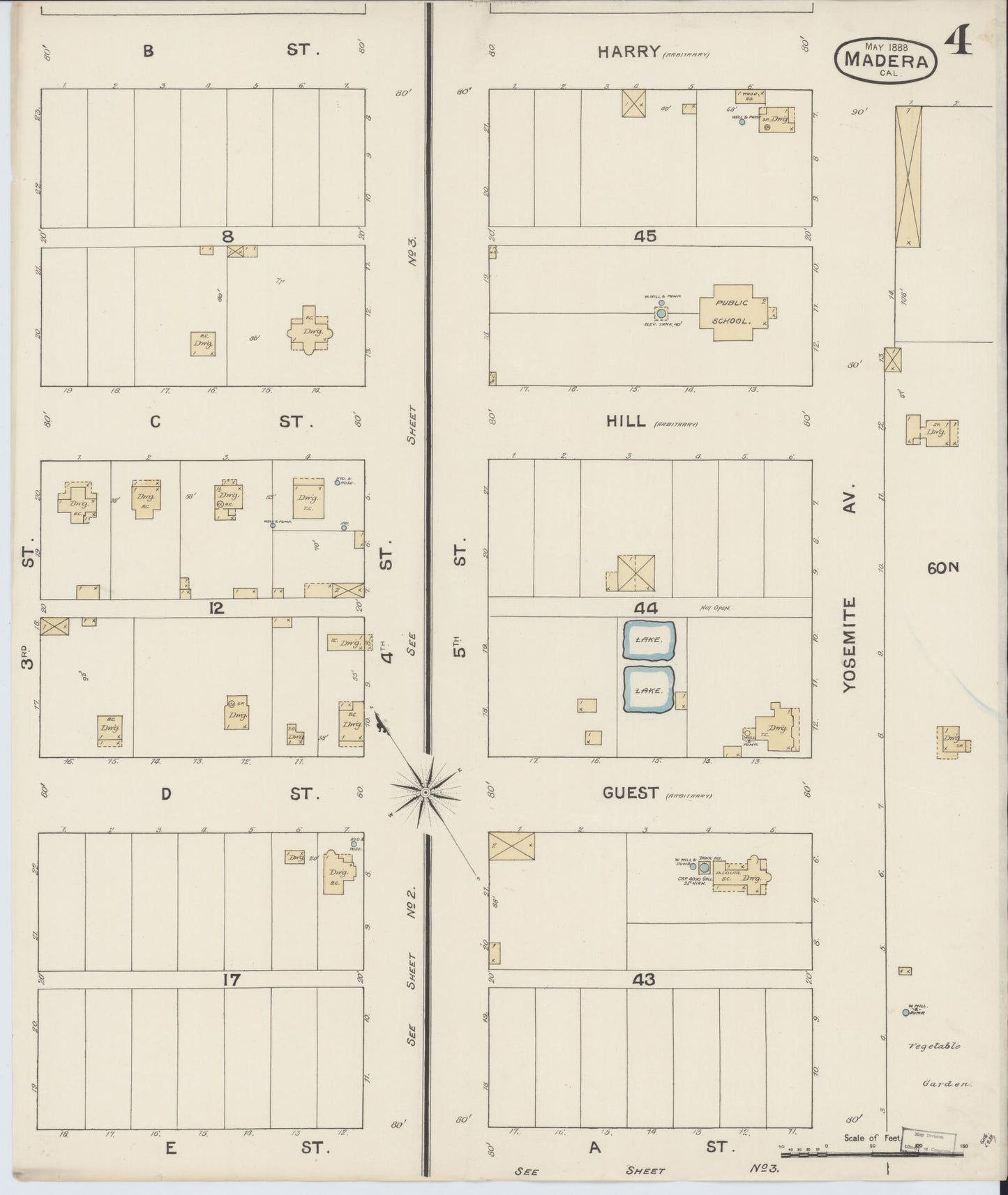 Sanborn Fire Insurance Map from Madera, Madera County, California (1888), Sheet #0004 - Historic Sanborn Fire Insurance Map Print, vintage old map wall art, antique decor, genealogy gift, California California map