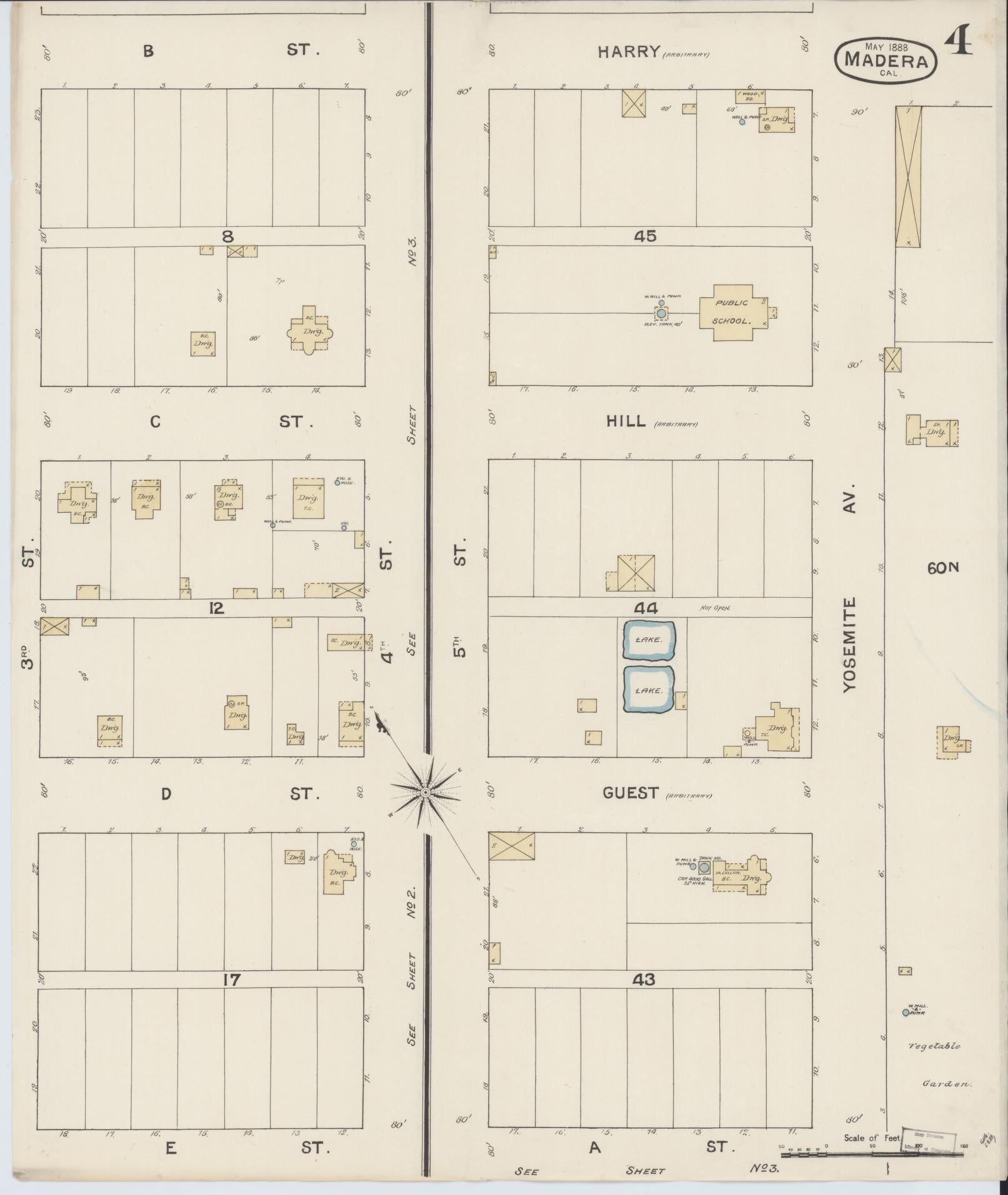 Sanborn Fire Insurance Map from Madera, Madera County, California (1888), Sheet #0004 - Historic Sanborn Fire Insurance Map Print, vintage old map wall art, antique decor, genealogy gift, California California map