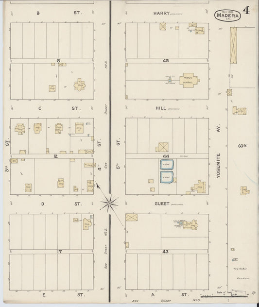 Sanborn Fire Insurance Map from Madera, Madera County, California (1888), Sheet #0004 - Historic Sanborn Fire Insurance Map Print, vintage old map wall art, antique decor, genealogy gift, California California map