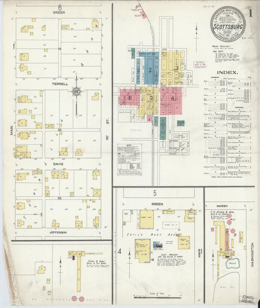 Sanborn Fire Insurance Map from Scottsburg, Scott County, Indiana (1911), Sheet #0001 - Historic Sanborn Fire Insurance Map Print, vintage old map wall art, antique decor, genealogy gift, Indiana Indiana map