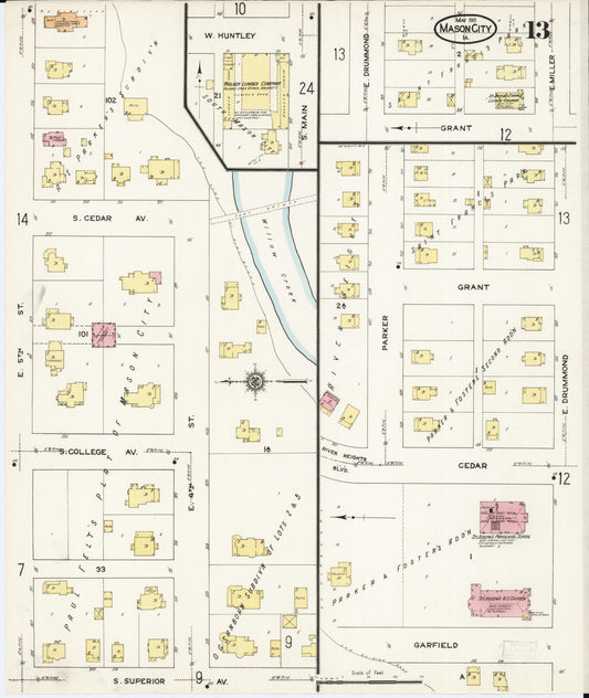 Sanborn Fire Insurance Map from Mason City, Cerro Gordo County, Iowa (1915), Sheet #0013 - Historic Sanborn Fire Insurance Map Print, vintage old map wall art
