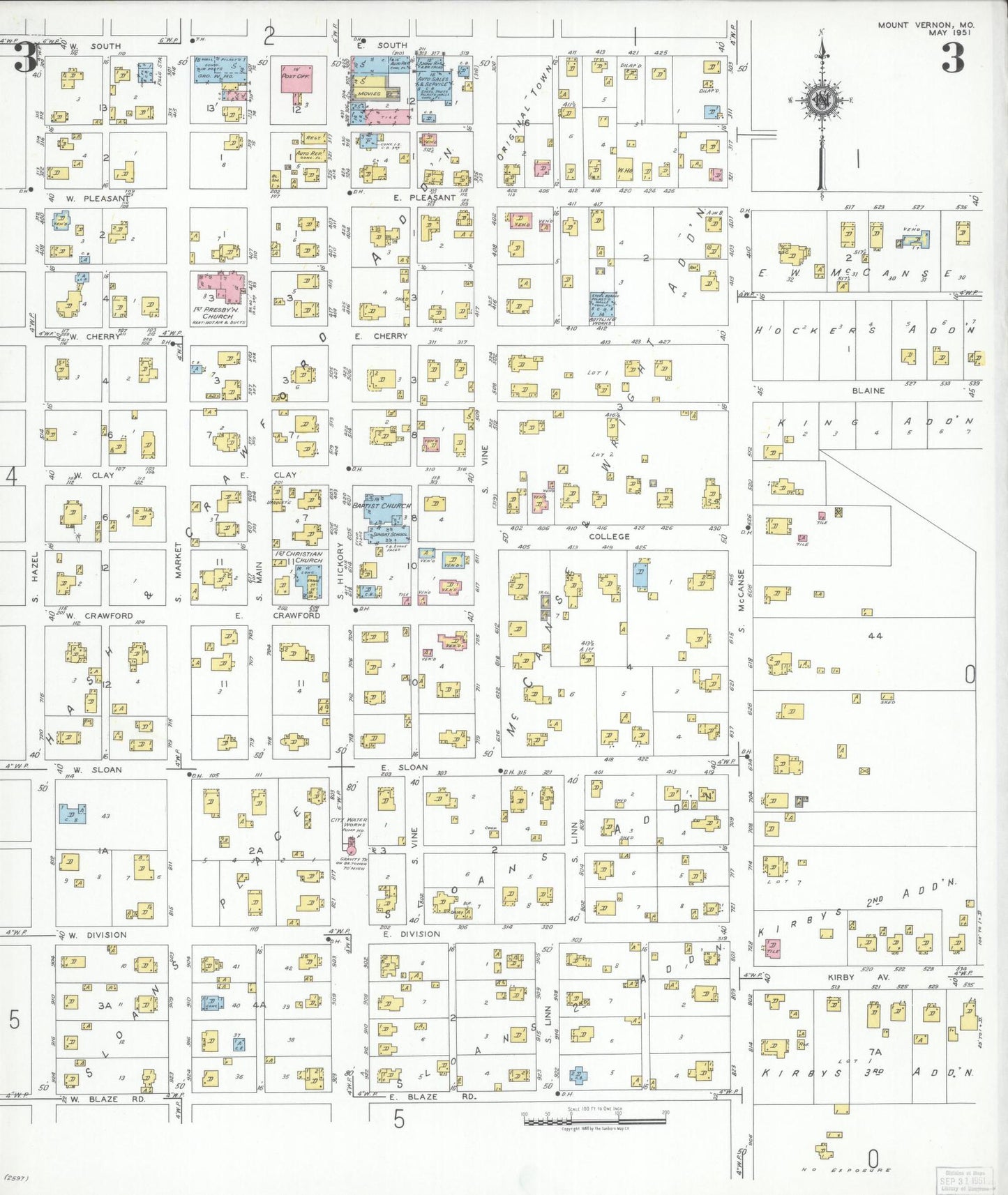 Sanborn Fire Insurance Map from Mount Vernon, Lawrence County, Missouri (1951), Sheet #0003 - Historic Sanborn Fire Insurance Map Print, vintage old map wall art, antique decor, genealogy gift, Missouri Missouri map