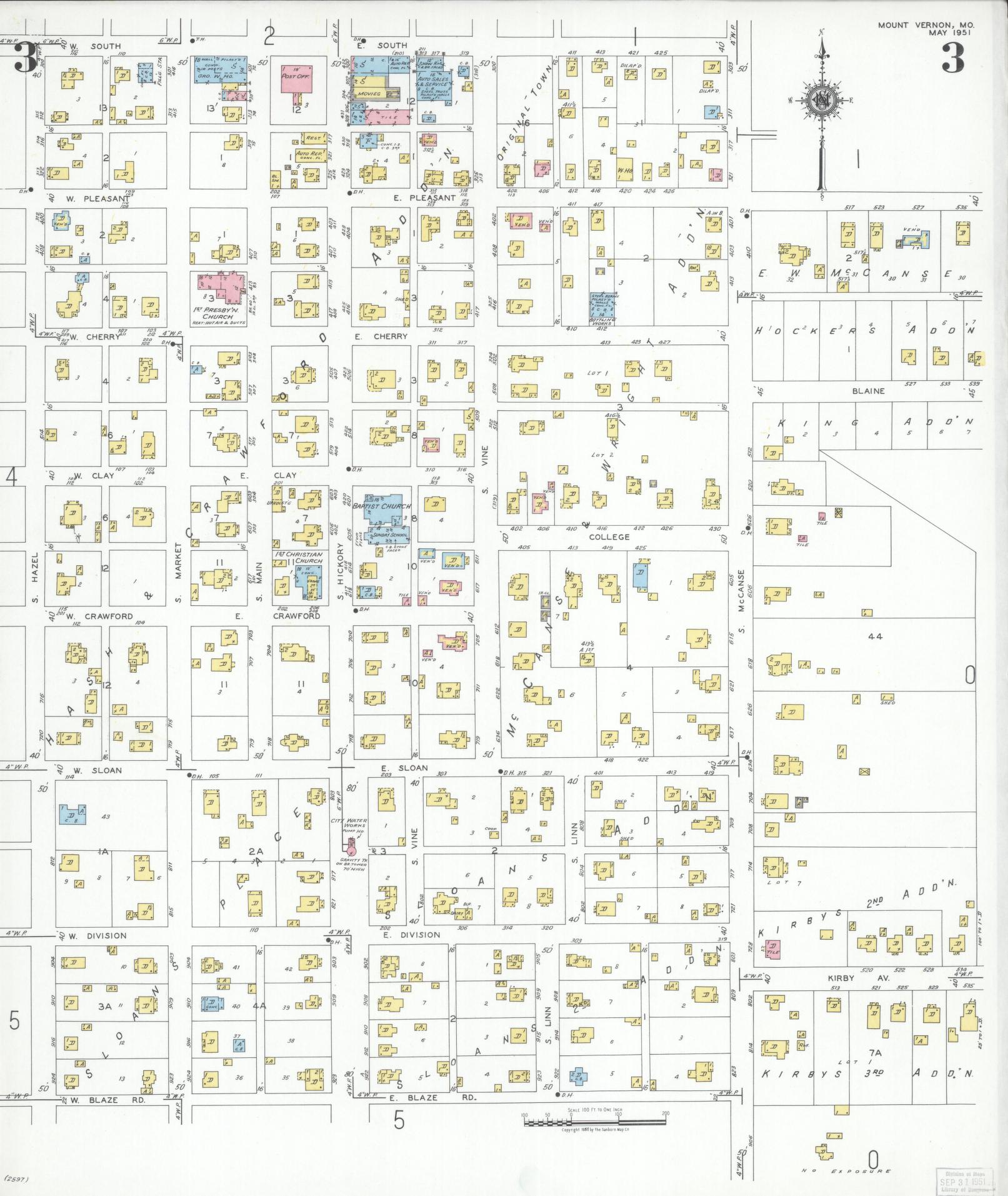 Sanborn Fire Insurance Map from Mount Vernon, Lawrence County, Missouri (1951), Sheet #0003 - Historic Sanborn Fire Insurance Map Print, vintage old map wall art, antique decor, genealogy gift, Missouri Missouri map