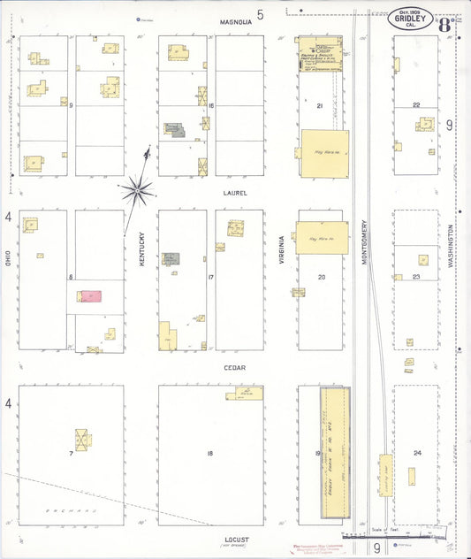 Sanborn Fire Insurance Map from Gridley, Butte County, California (1909), Sheet #0008 - Historic Sanborn Fire Insurance Map Print, vintage old map wall art, antique decor, genealogy gift, California California map