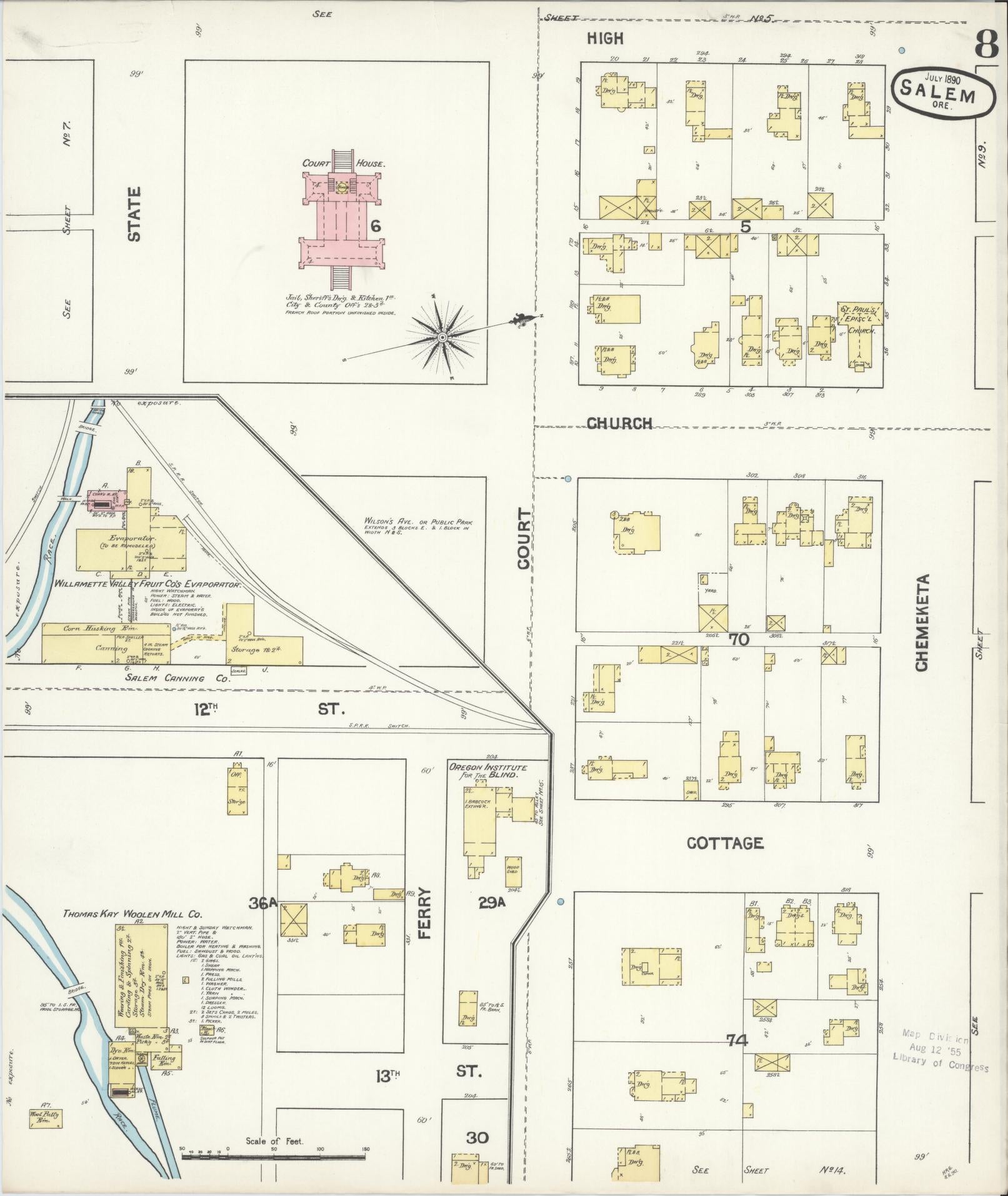 Sanborn Fire Insurance Map from Salem, Marion County, Oregon (1890), Sheet #0008 - Complete Map Set gallery image, historic Sanborn map, vintage wall art, Oregon Oregon