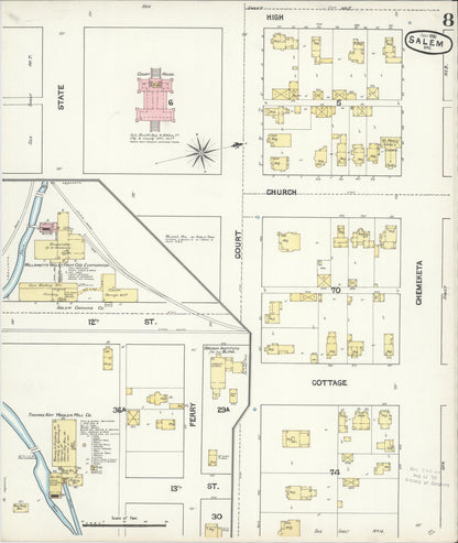 Sanborn Fire Insurance Map from Salem, Marion County, Oregon (1890), Sheet #0008 - Complete Map Set gallery image, historic Sanborn map, vintage wall art, Oregon Oregon