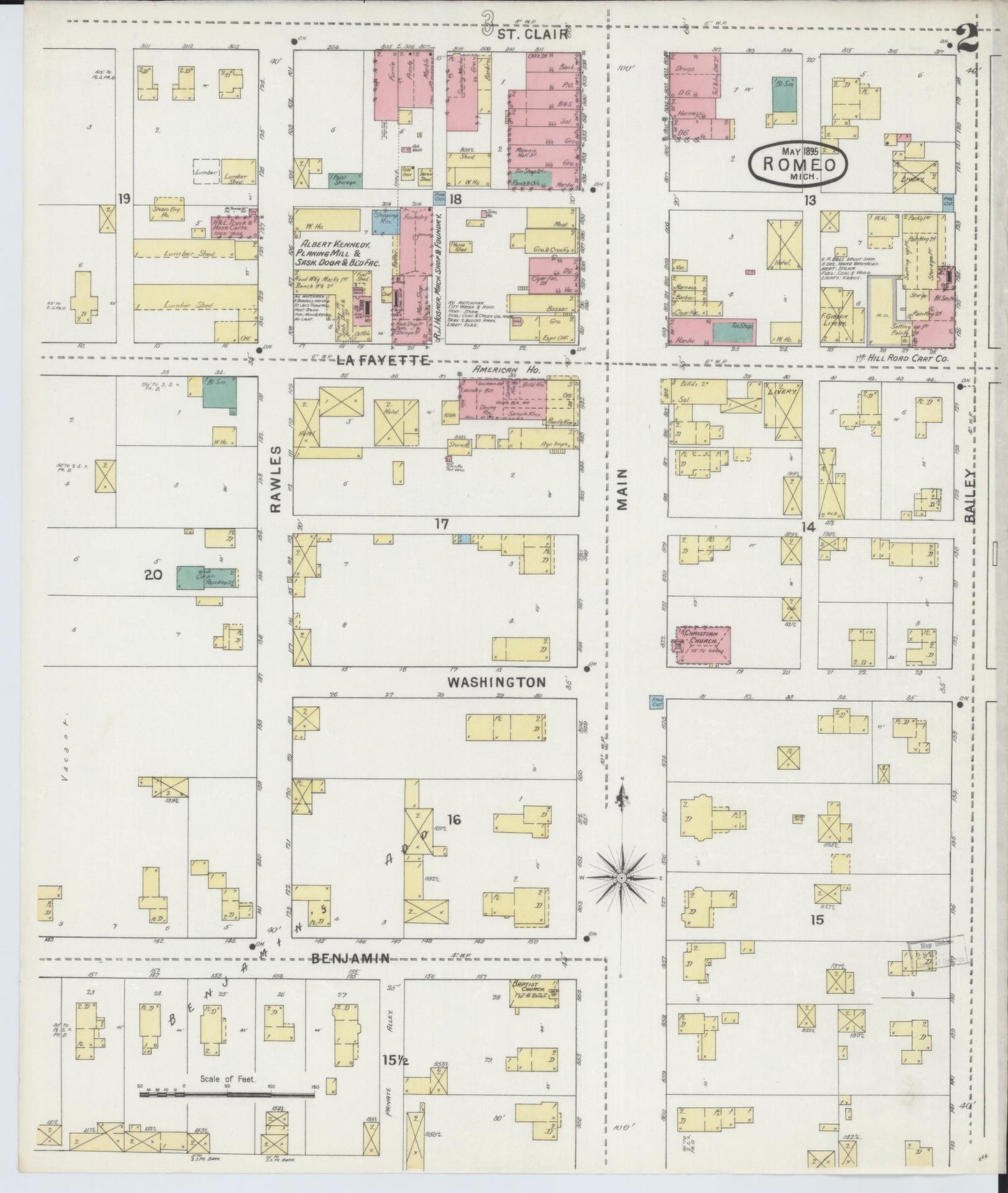 Sanborn Fire Insurance Map from Romeo, Macomb County, Michigan (1895), Sheet #0002 - Complete Map Set gallery image, historic Sanborn map, vintage wall art, Michigan Michigan