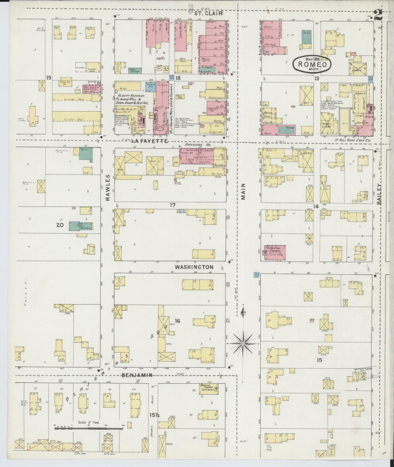 Sanborn Fire Insurance Map from Romeo, Macomb County, Michigan (1895), Sheet #0002 - Complete Map Set gallery image, historic Sanborn map, vintage wall art, Michigan Michigan