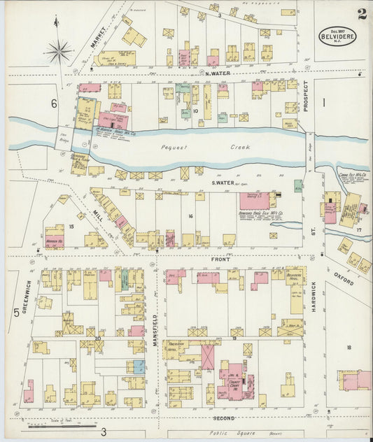 Sanborn Fire Insurance Map from Belvidere, Warren County, New Jersey (1897), Sheet #0002 - Historic Sanborn Fire Insurance Map Print, vintage old map wall art, antique decor, genealogy gift, New Jersey New Jersey map