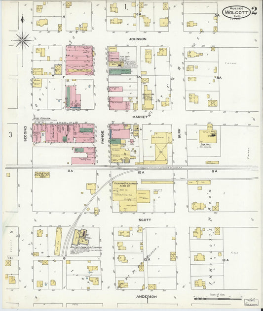Sanborn Fire Insurance Map from Wolcott, White County, Indiana (1909), Sheet #0002 - Historic Sanborn Fire Insurance Map Print, vintage old map wall art, antique decor, genealogy gift, Indiana Indiana map