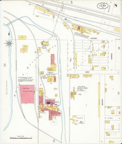 Sanborn Fire Insurance Map from Tama, Tama County, Iowa (1906), Sheet #0008 - Historic Sanborn Fire Insurance Map Print, vintage old map wall art