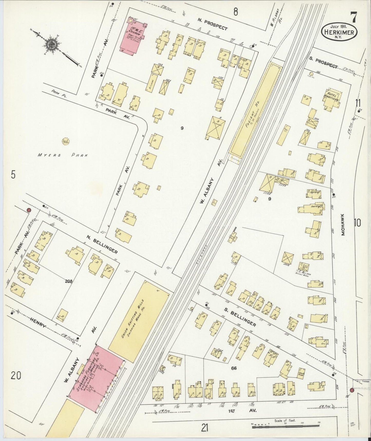 Sanborn Fire Insurance Map from Herkimer, Herkimer County, New York (1911), Sheet #0007 - Complete Map Set gallery image, historic Sanborn map, vintage wall art, New York New York