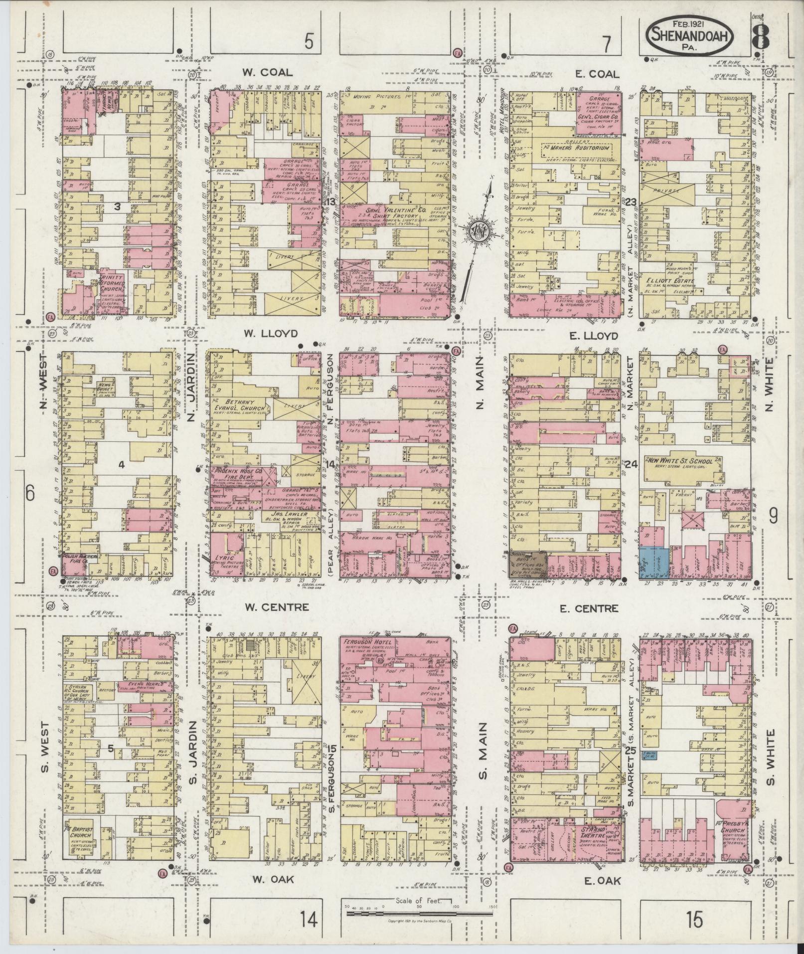 Sanborn Fire Insurance Map from Shenandoah, Schuylkill County, Pennsylvania (1921), Sheet #0008 - Complete Map Set gallery image, historic Sanborn map, vintage wall art, Pennsylvania Pennsylvania