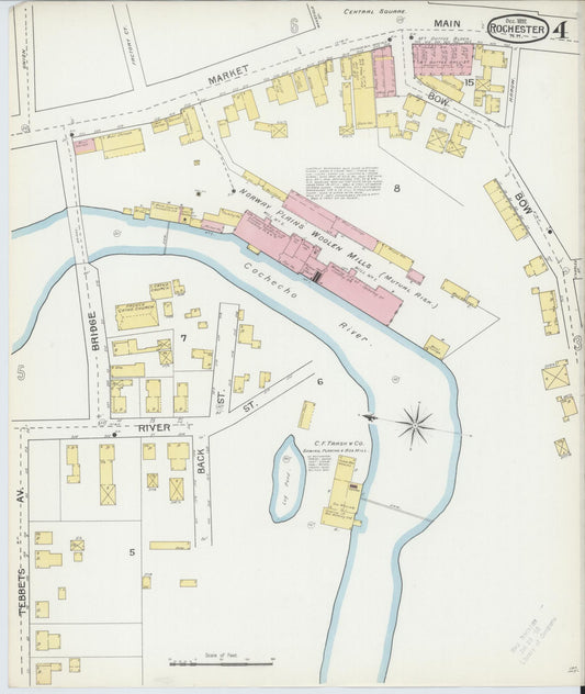 Sanborn Fire Insurance Map from Rochester, Strafford County, New Hampshire (1892), Sheet #0004 - Historic Sanborn Fire Insurance Map Print, vintage old map wall art, antique decor, genealogy gift, New Hampshire New Hampshire map