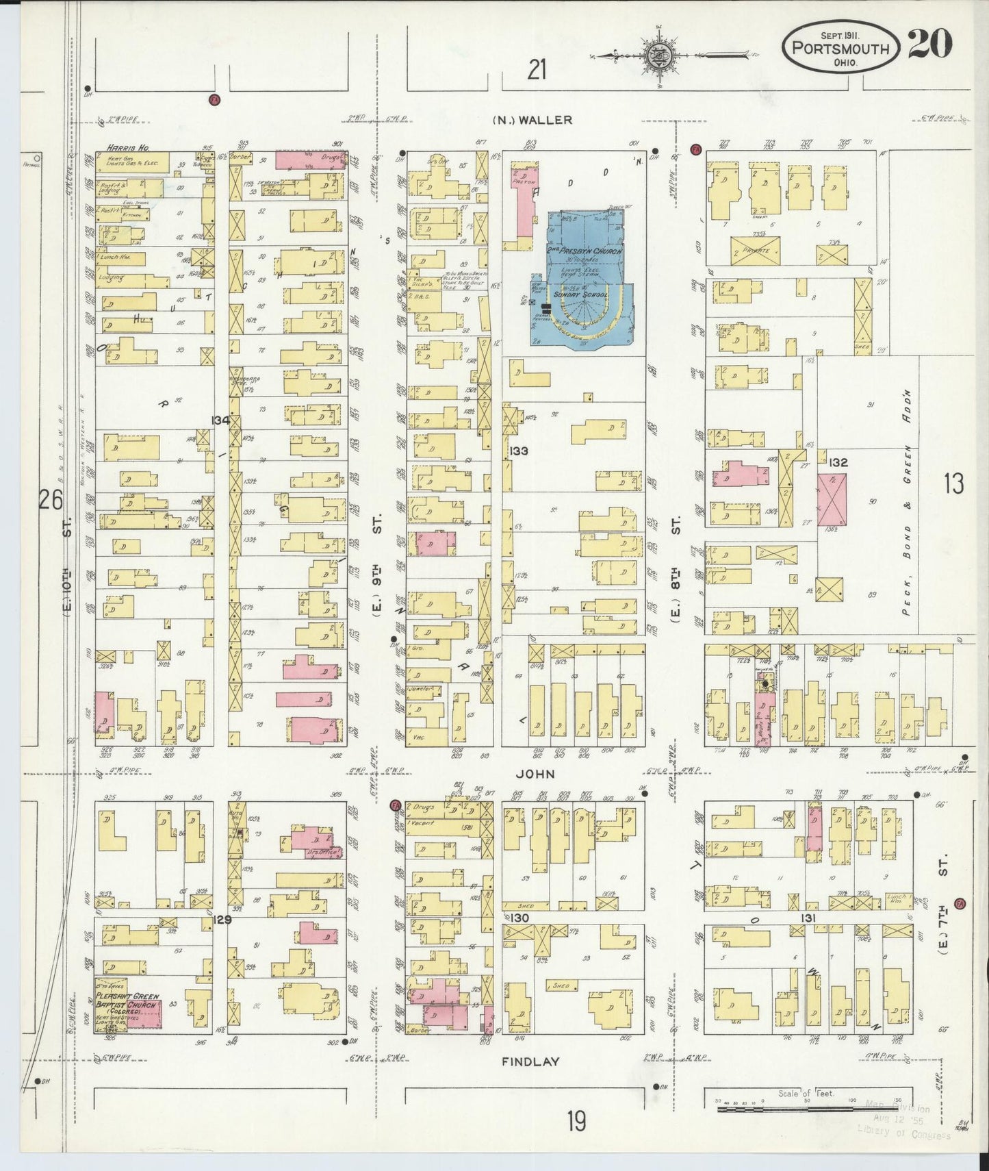Sanborn Fire Insurance Map from Portsmouth, Scioto County, Ohio (1911), Sheet #0020 - Complete Map Set gallery image, historic Sanborn map, vintage wall art, Ohio Ohio