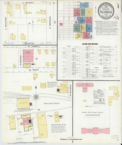 Sanborn Fire Insurance Map from Tallahassee, Leon County, Florida (1909), Sheet #0001 - Complete Map Set gallery image, historic Sanborn map, vintage wall art, Florida Florida